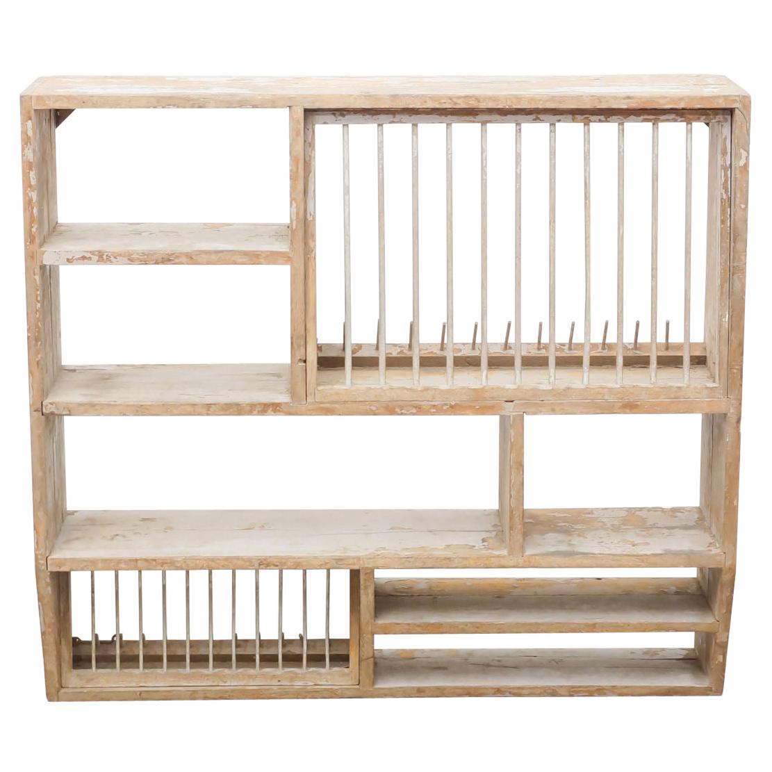 Antique Rustic French Dish Rack Cabinet, circa 1930 