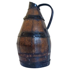 Antique Rustic French Oak and Metal Pitcher, 19th-Century