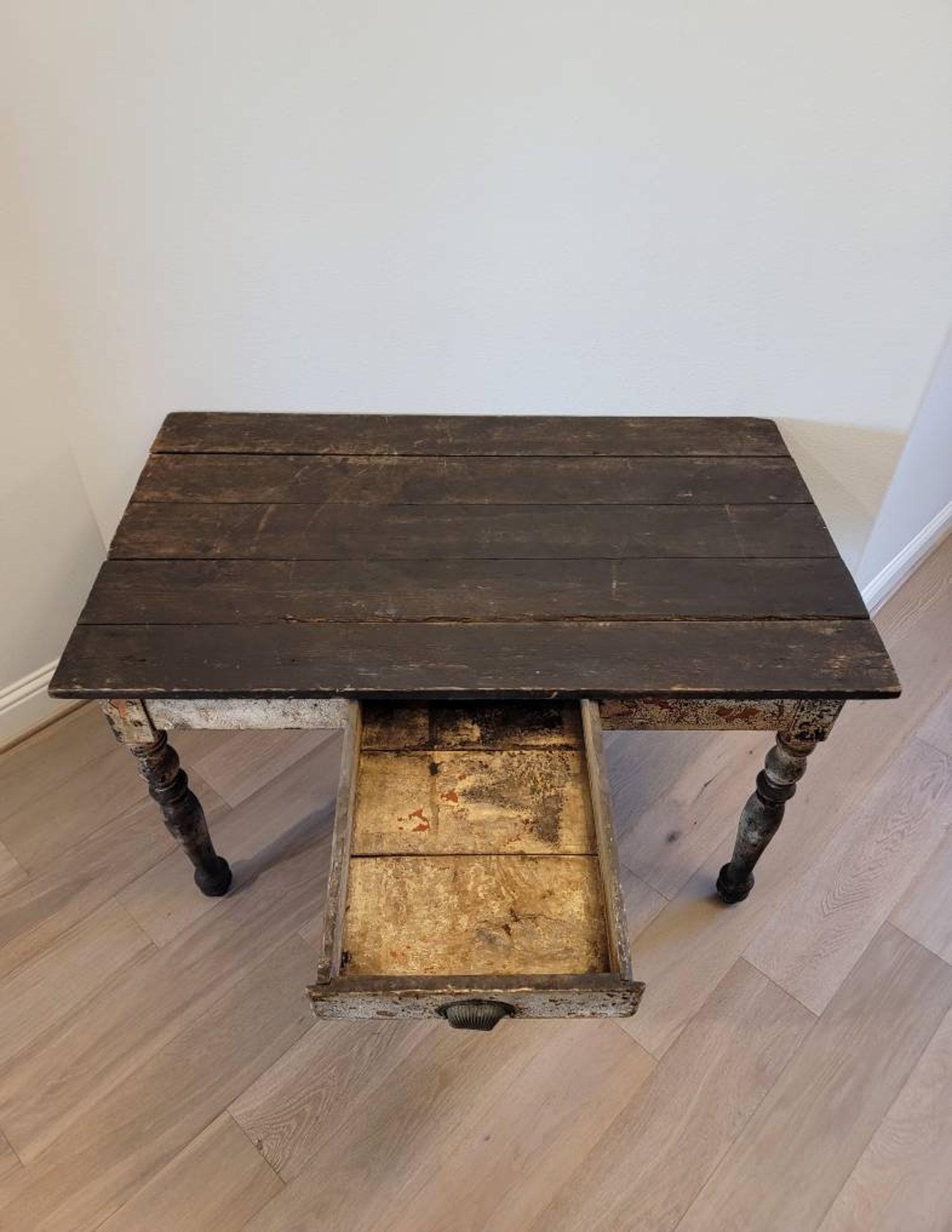 19th Century Antique Rustic French Painted Work Table For Sale