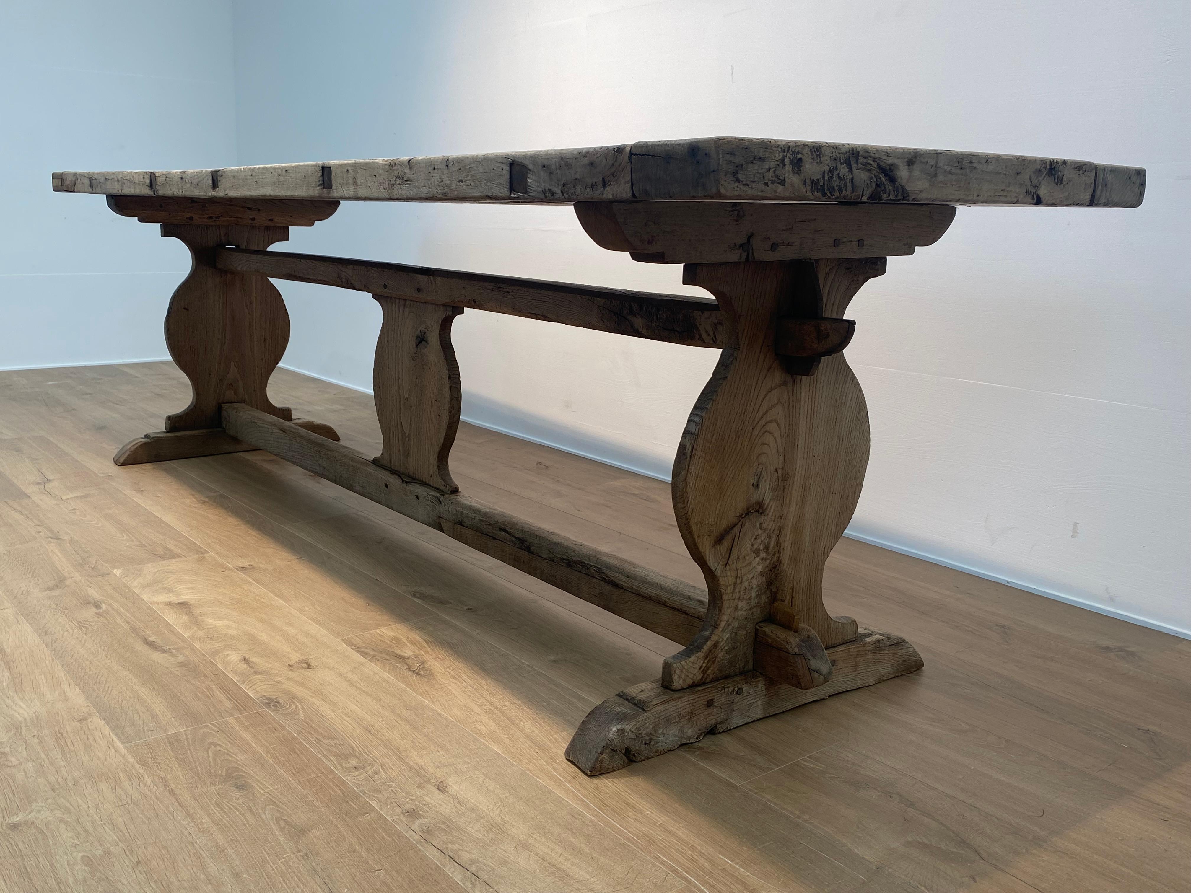 Antique Rustic French Refectory Table in  Bleached Oak For Sale 2