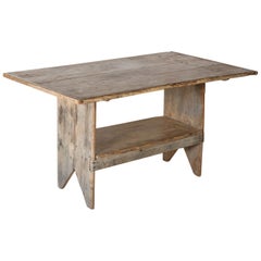 Antique Rustic French Table or Bench, Removable Pegs