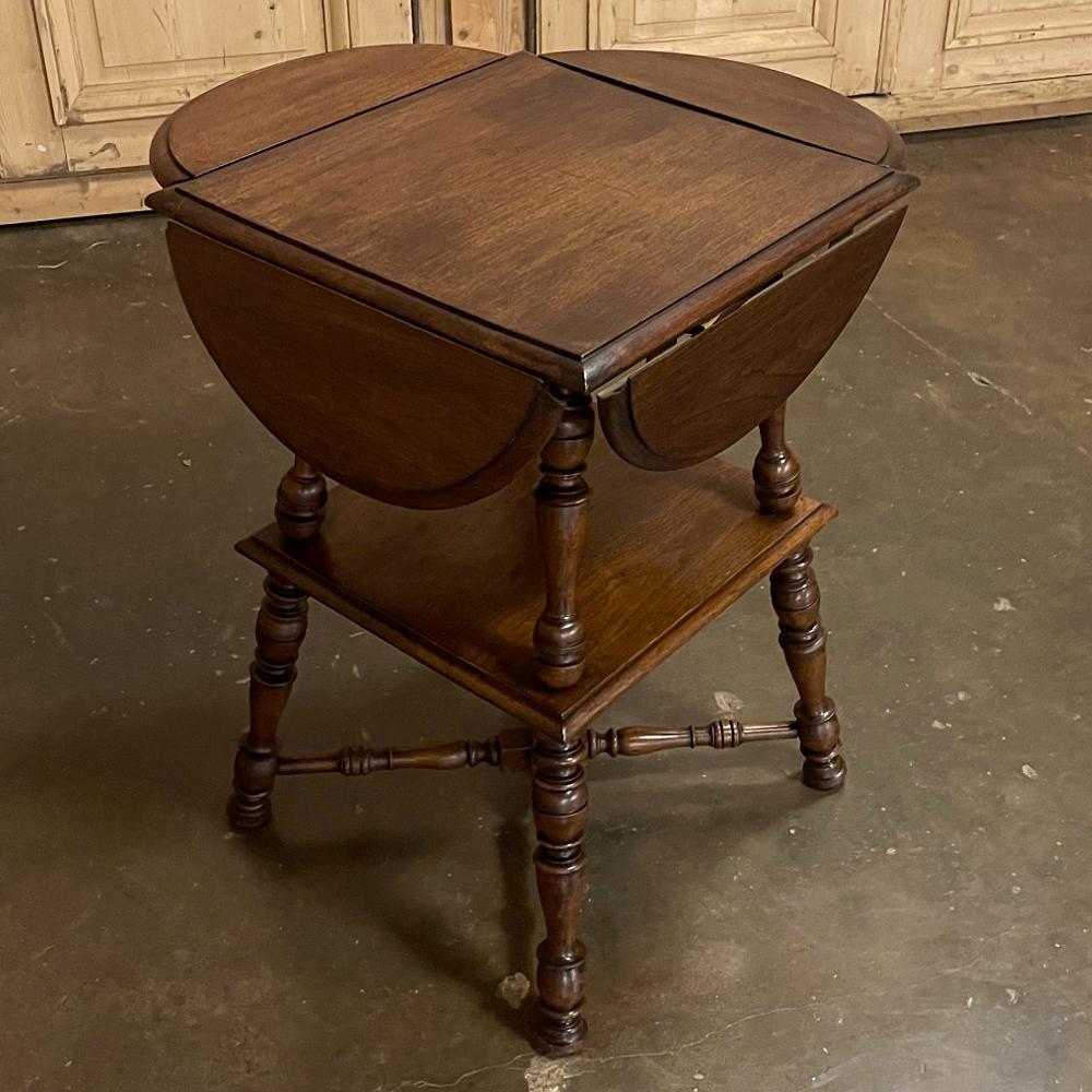 Antique Rustic French Walnut Drop Leaf End Table For Sale 5