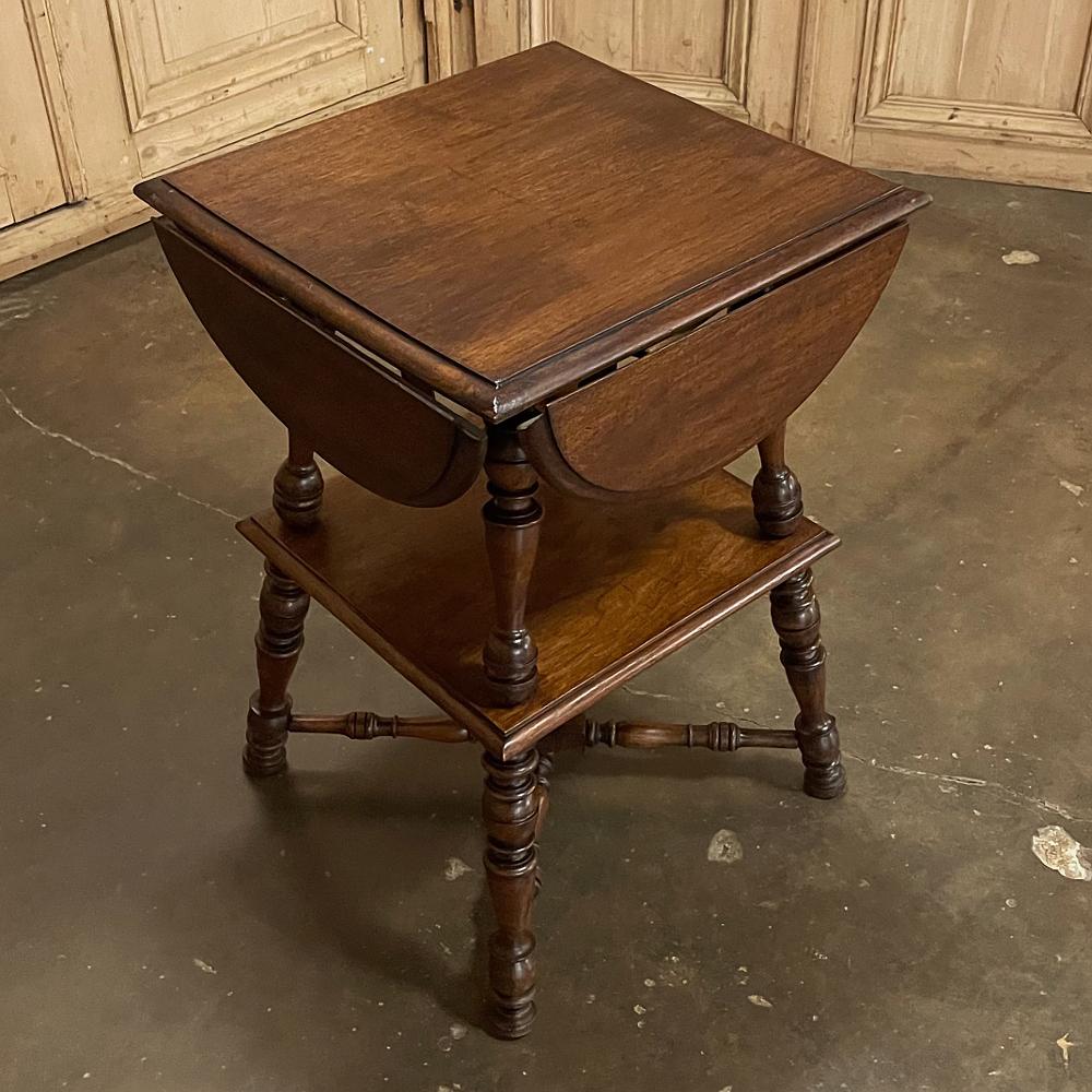 Antique Rustic French Walnut Drop Leaf End Table For Sale 6