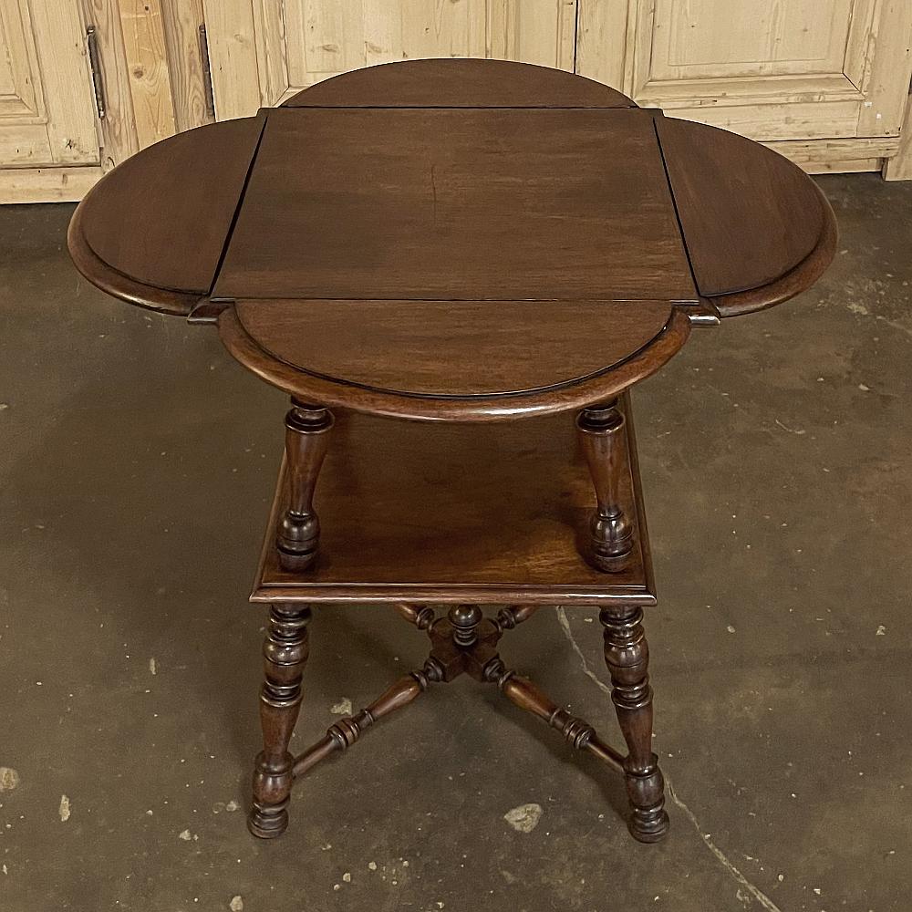Antique Rustic French Walnut Drop Leaf End Table For Sale 7