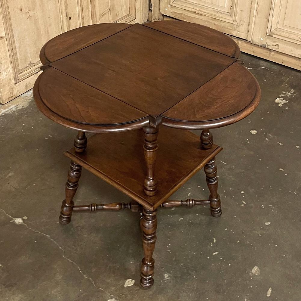 Hand-Crafted Antique Rustic French Walnut Drop Leaf End Table For Sale