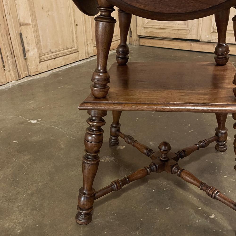 Antique Rustic French Walnut Drop Leaf End Table For Sale 1