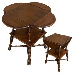 Used Rustic French Walnut Drop Leaf End Table