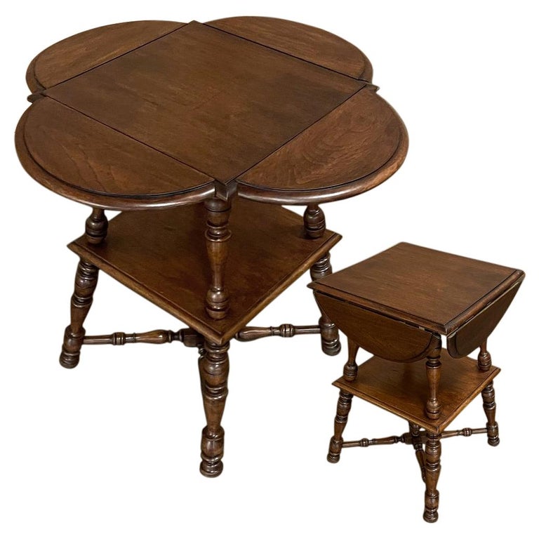 Antique Rustic French Walnut Drop Leaf End Table For Sale at 1stDibs