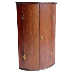 Used Rustic George III Oak Hanging Bow-Front Corner Cabinet cupboard, 1700s