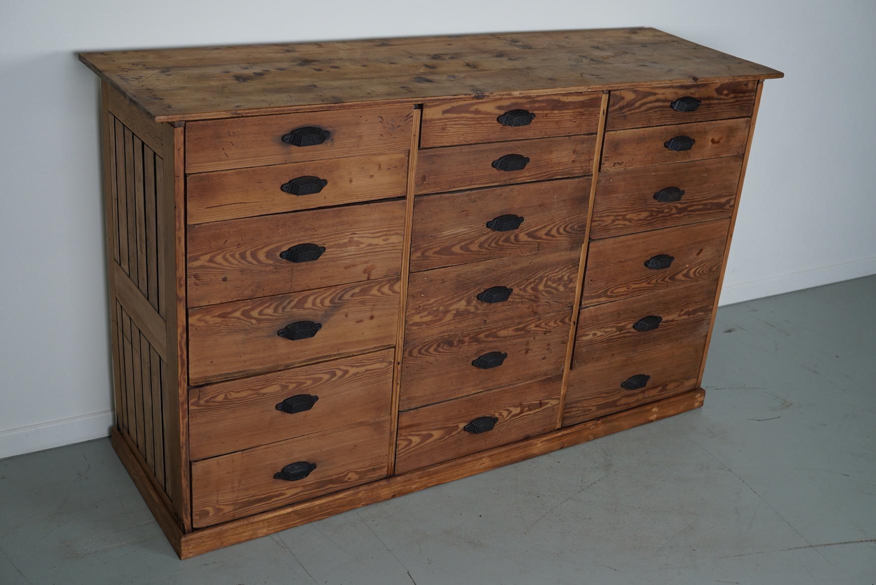 Antique Rustic German Pine Apothecary Cabinet / Bank of Drawers, 1900s For Sale 4