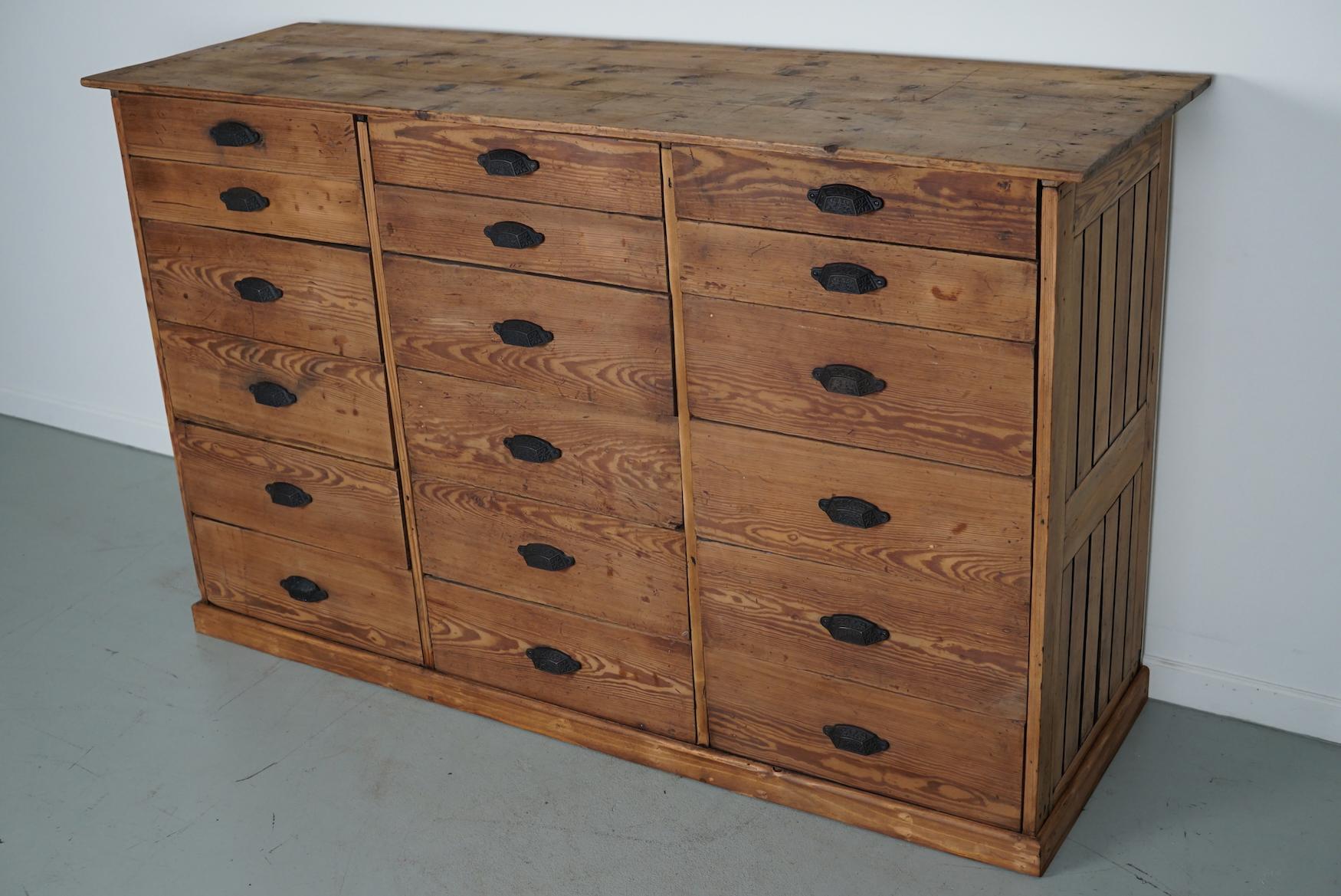 Antique Rustic German Pine Apothecary Cabinet / Bank of Drawers, 1900s For Sale 10