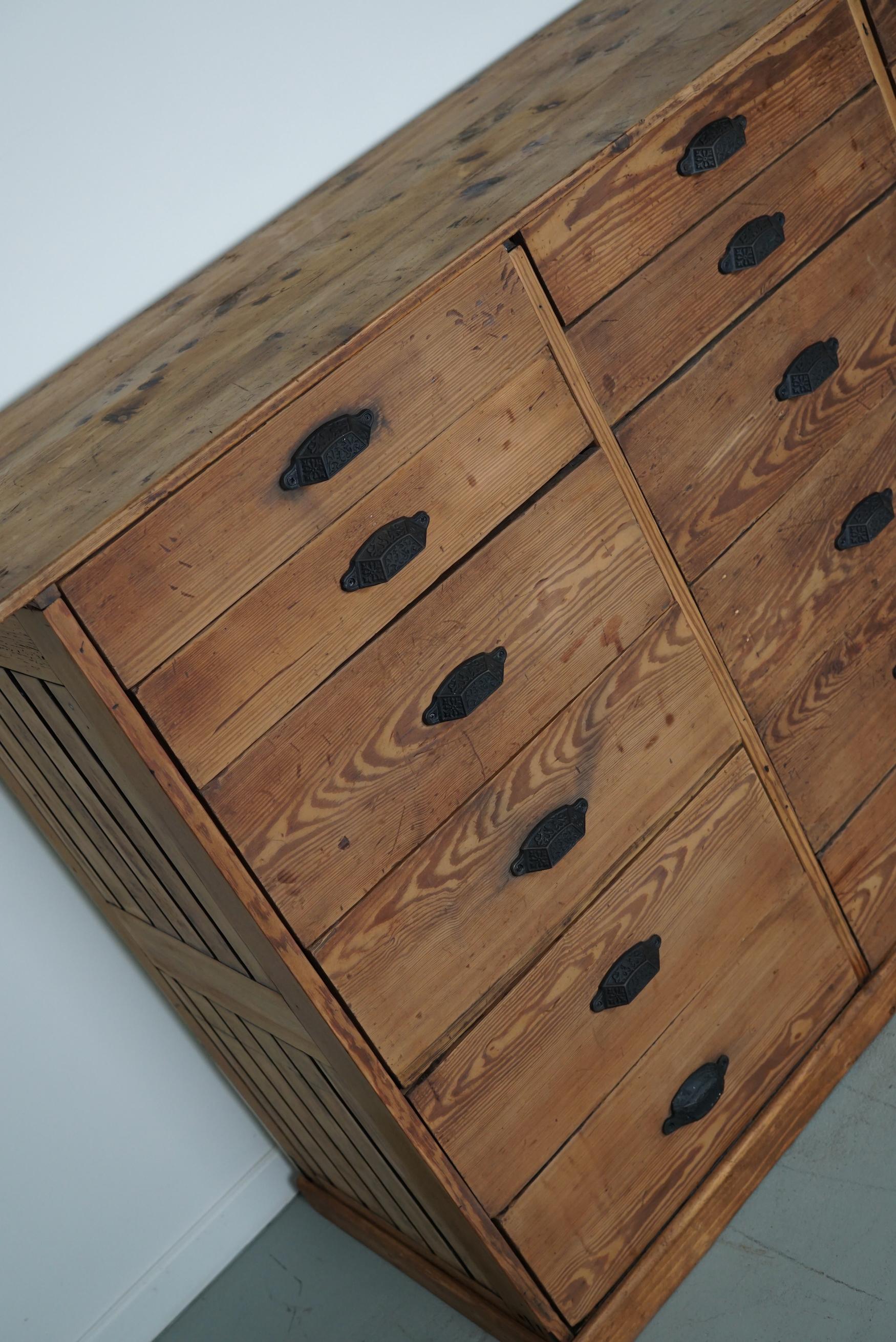 Antique Rustic German Pine Apothecary Cabinet / Bank of Drawers, 1900s For Sale 1