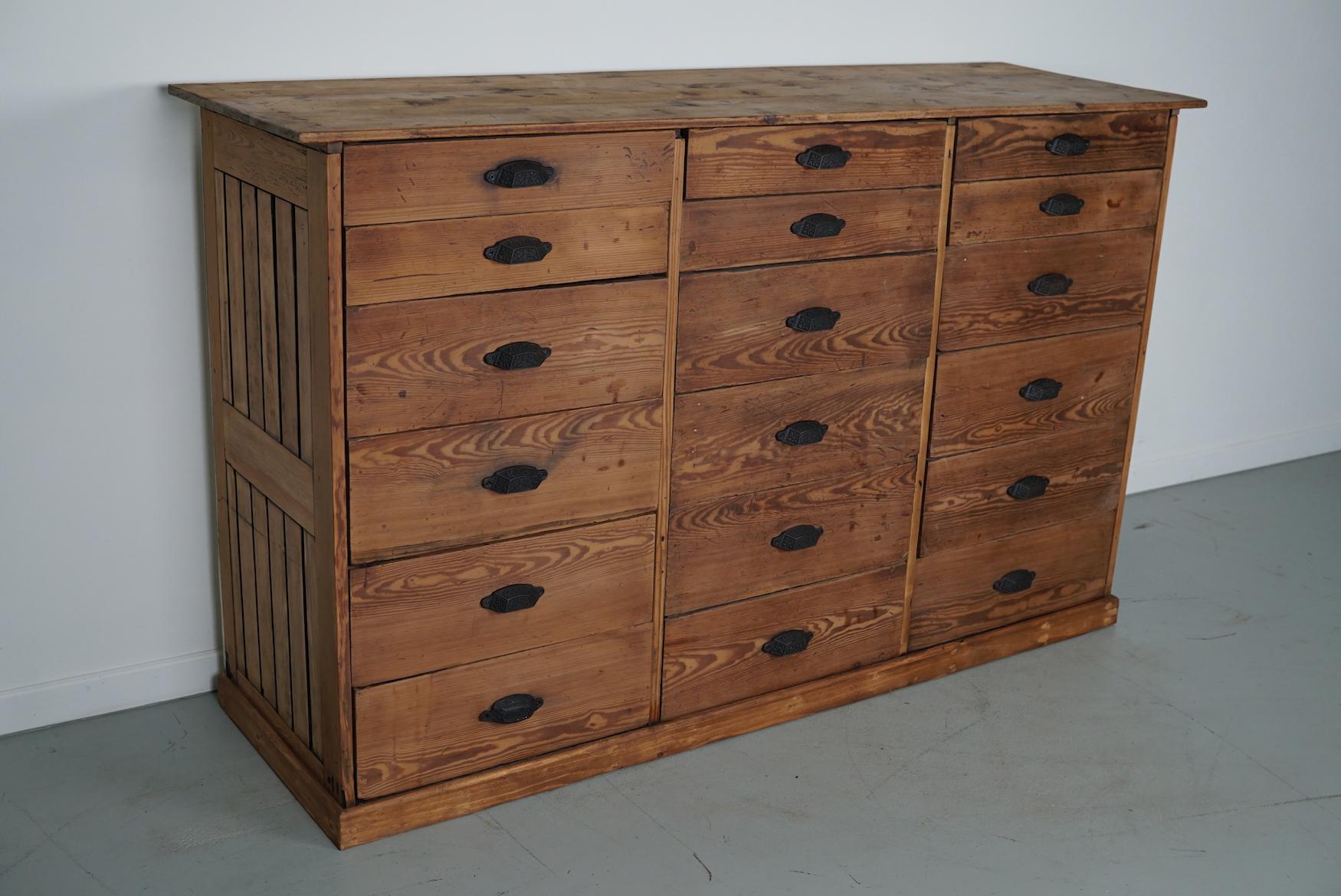 Antique Rustic German Pine Apothecary Cabinet / Bank of Drawers, 1900s For Sale 2