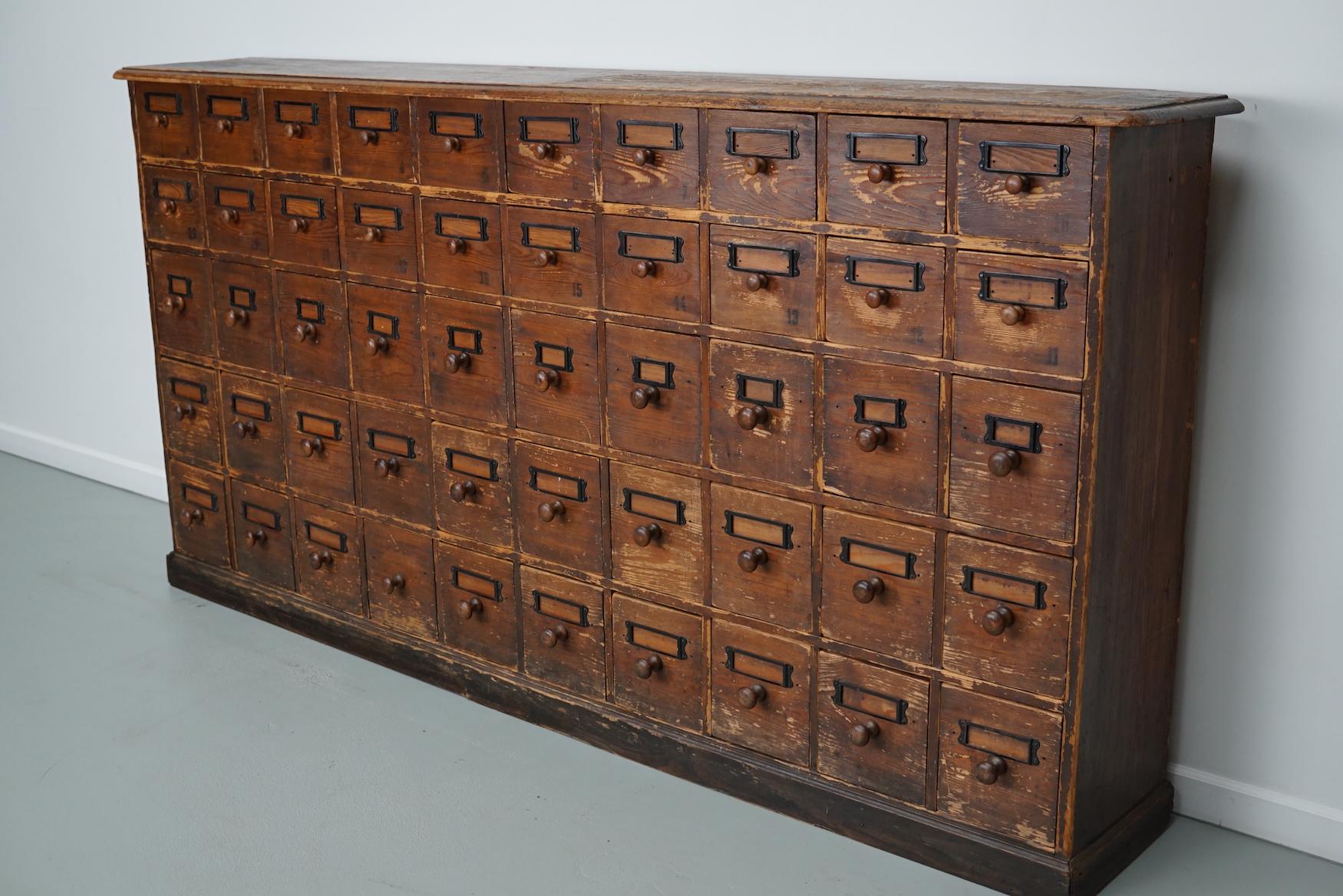 Antique Rustic German Pine Apothecary Cabinet / Bank of Drawers, Early 20thc 8