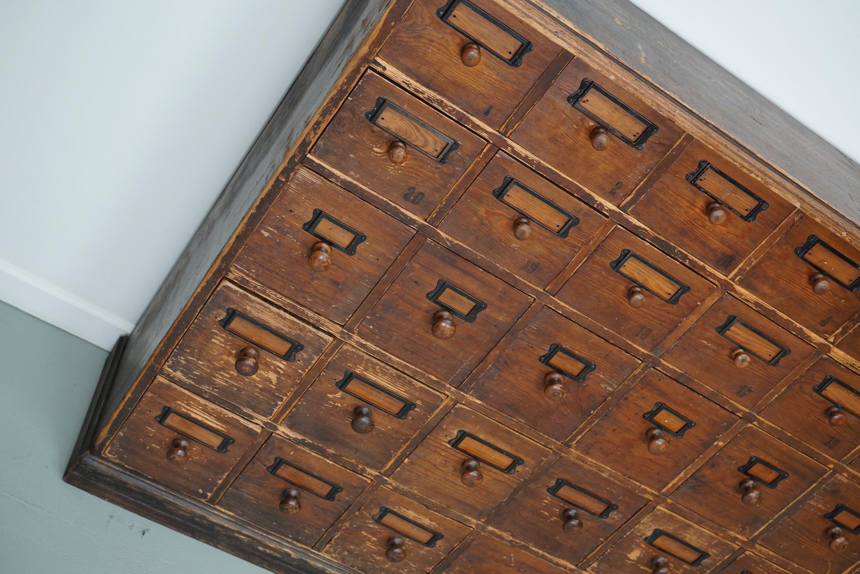 Antique Rustic German Pine Apothecary Cabinet / Bank of Drawers, Early 20thc 3