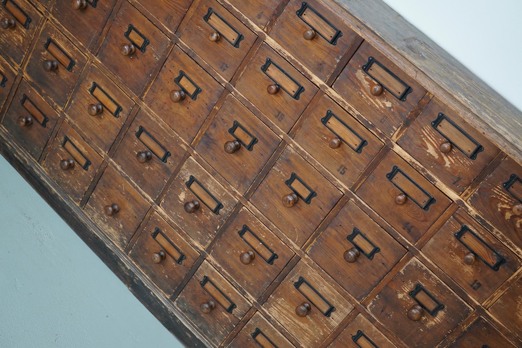 Antique Rustic German Pine Apothecary Cabinet / Bank of Drawers, Early 20thc 4