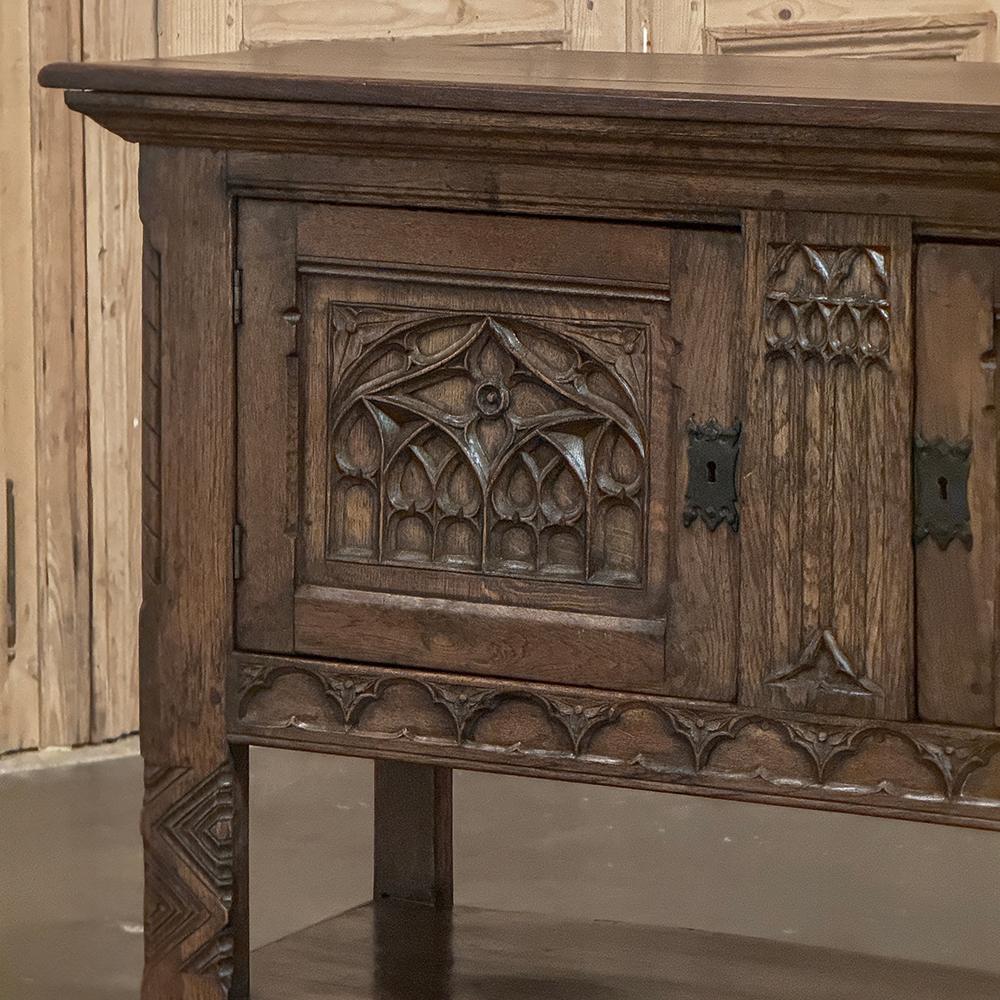 Ancienne console gothique rustique ~ meuble de rangement surélevé en vente 9