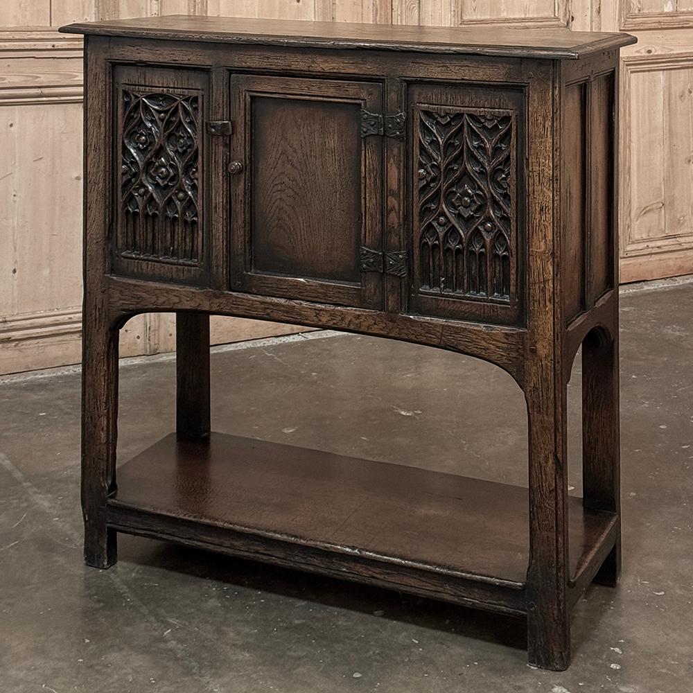 Gothic Revival Antique Rustic Gothic Petite Raised Cabinet For Sale