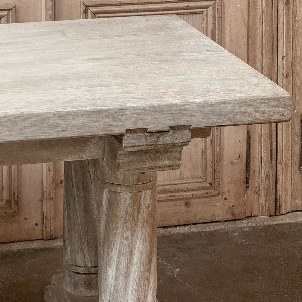 Antique Rustic Gothic Whitewashed Oak Dining Table For Sale 1