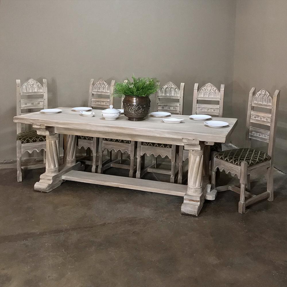 Antique Rustic Gothic Whitewashed Oak Dining Table For Sale at 1stDibs gothic dining room