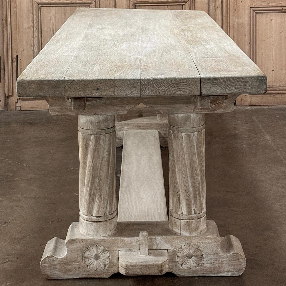 Antique Rustic Gothic Whitewashed Oak Dining Table For Sale 4