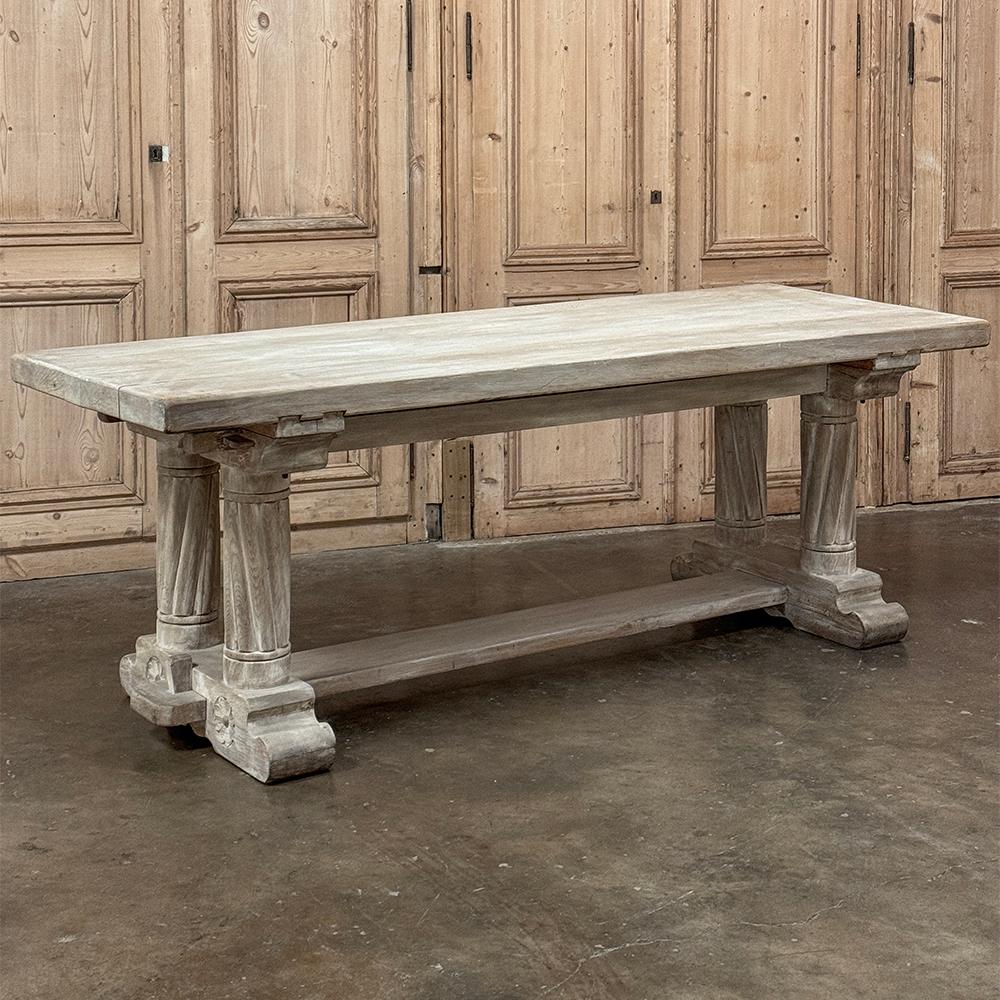 Antique Rustic Gothic Whitewashed Oak Dining Table For Sale 5