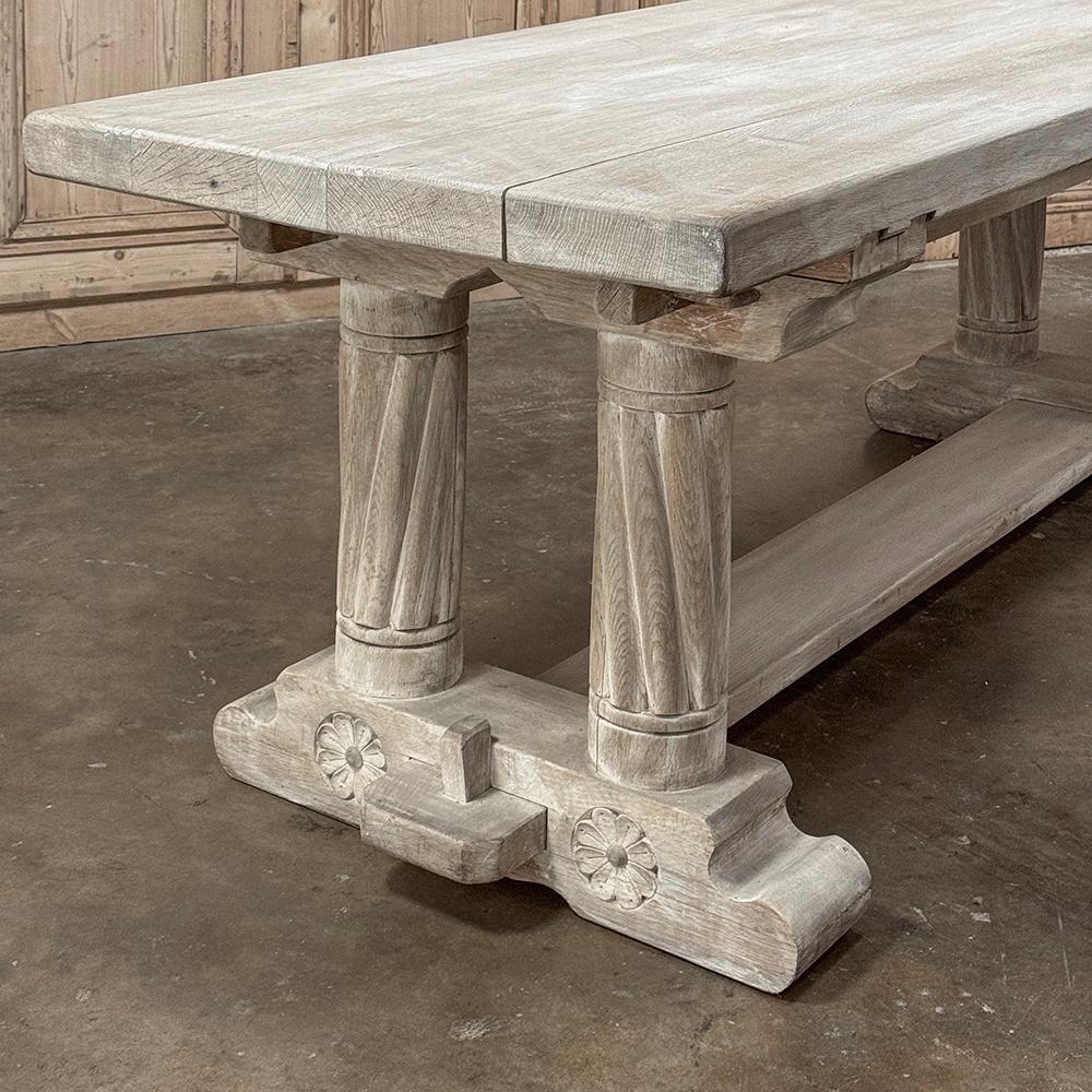 Antique Rustic Gothic Whitewashed Oak Dining Table For Sale 6