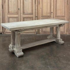 Antique Rustic Gothic Whitewashed Oak Dining Table