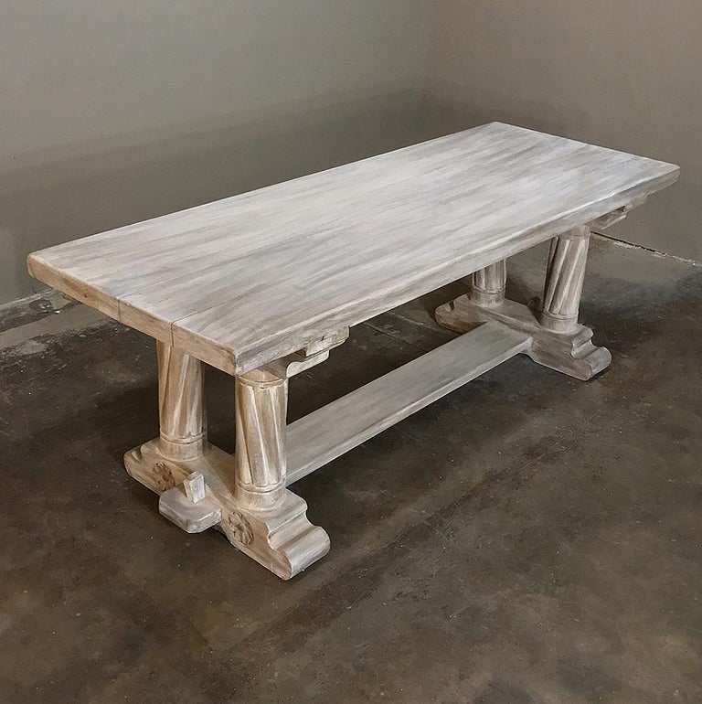Antique Rustic Gothic Whitewashed Oak Dining Table For Sale at 1stDibs