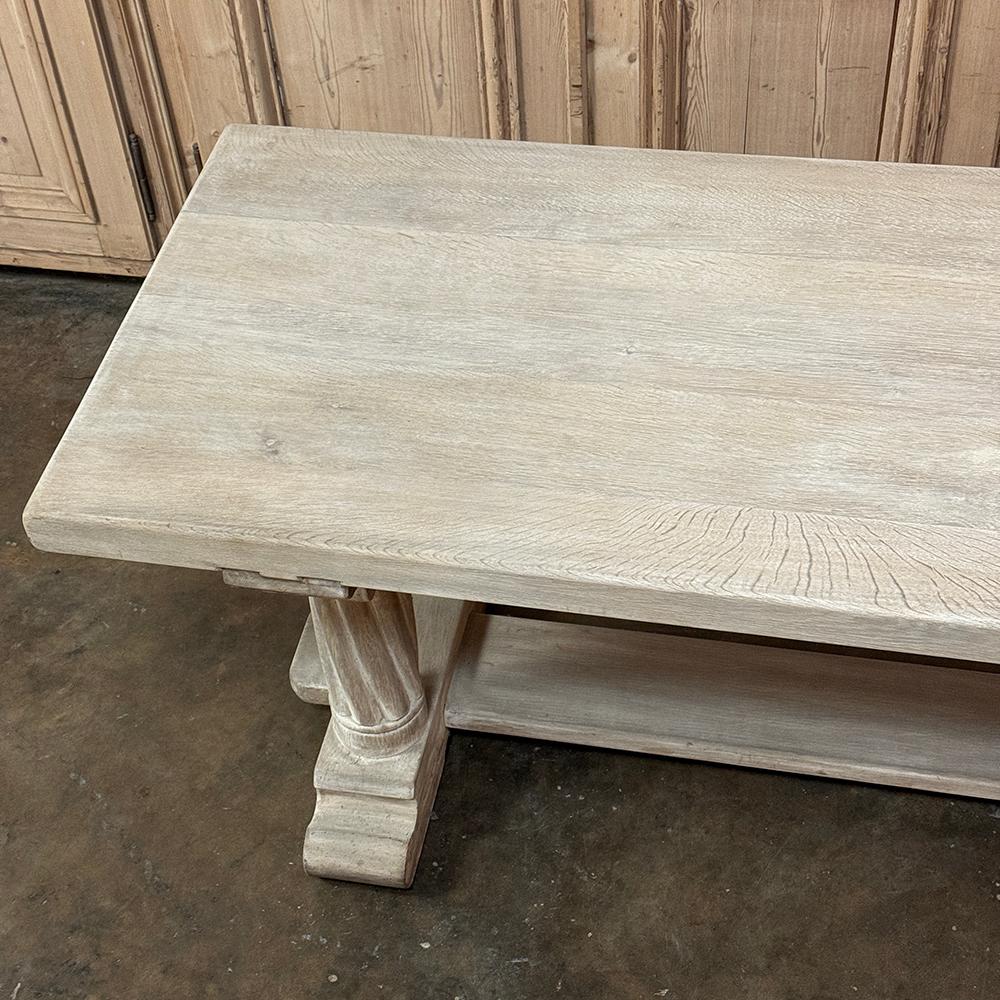 Gothic Revival Antique Rustic Gothic Whitewashed Oak Dining Table For Sale