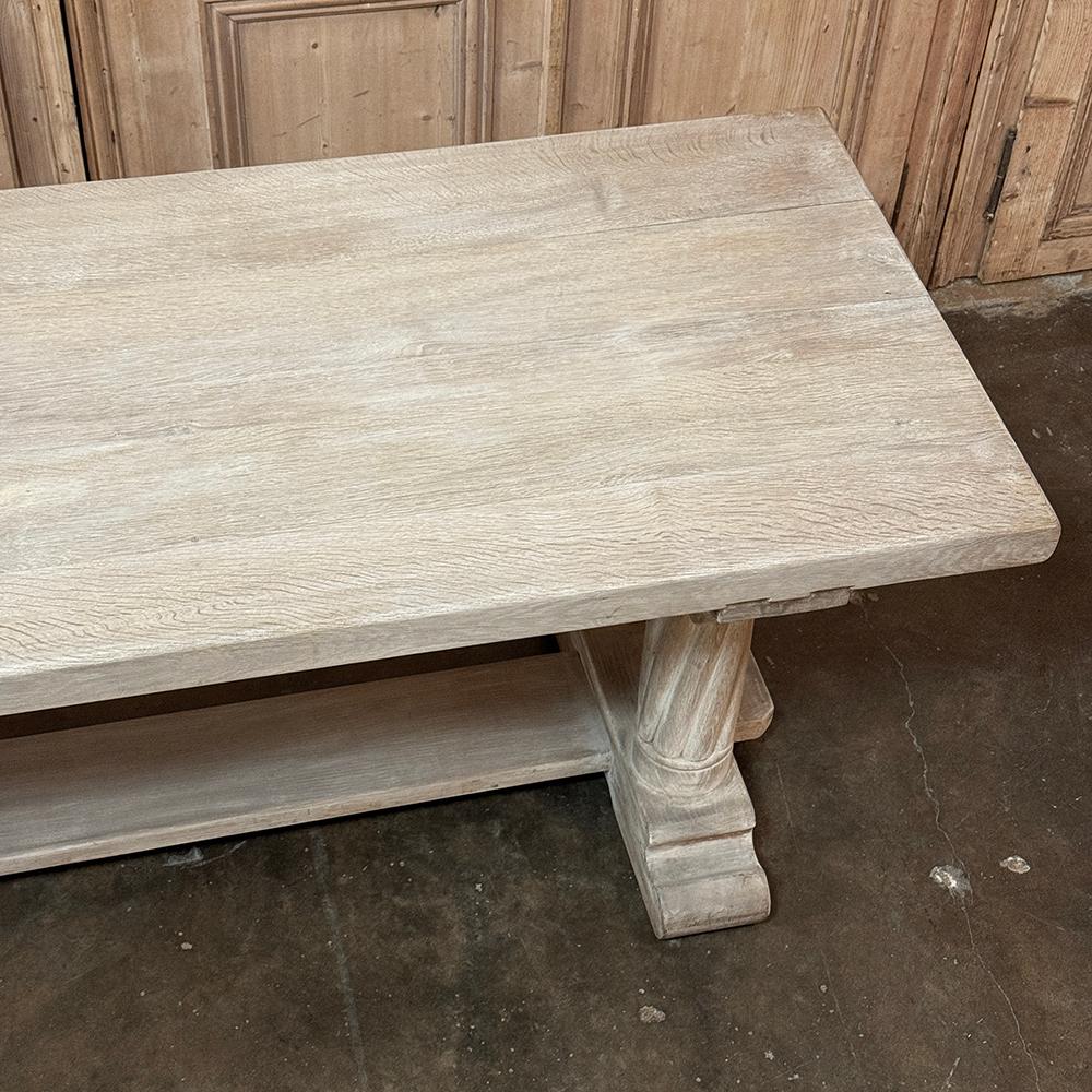 French Antique Rustic Gothic Whitewashed Oak Dining Table For Sale