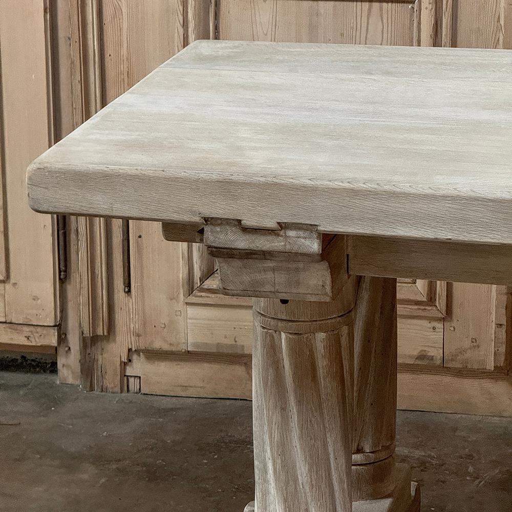 Antique Rustic Gothic Whitewashed Oak Dining Table In Good Condition For Sale In Dallas, TX