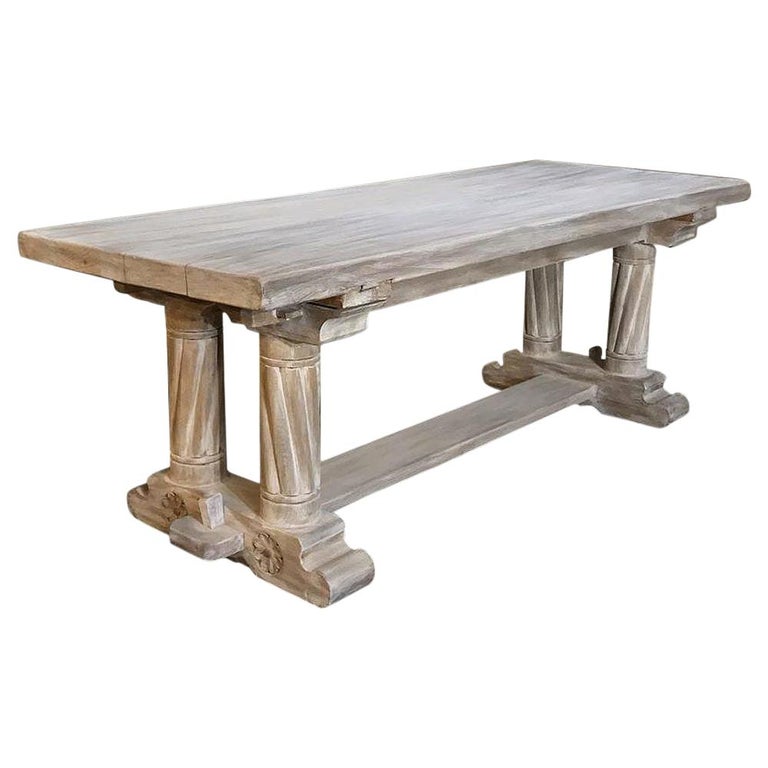 Antique Rustic Gothic Whitewashed Oak Dining Table For Sale at 1stDibs