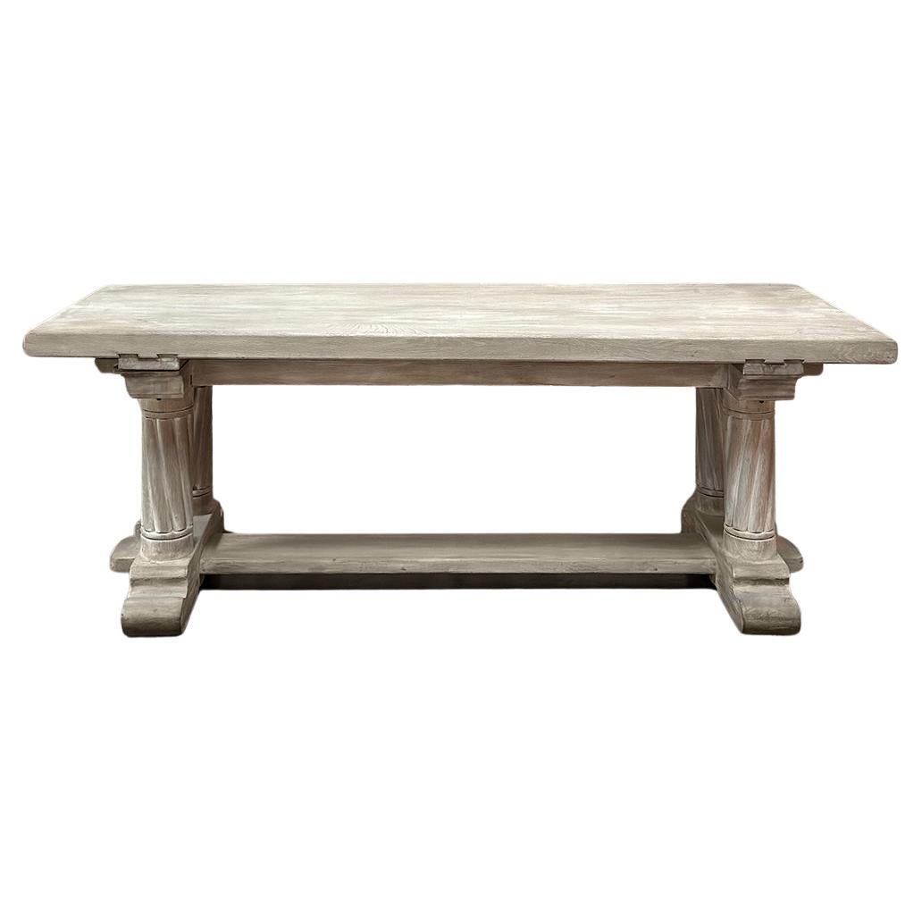 Antique Rustic Gothic Whitewashed Oak Dining Table For Sale