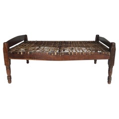 Antique Rustic Guatemalan Bed or Daybed with Hide Straps
