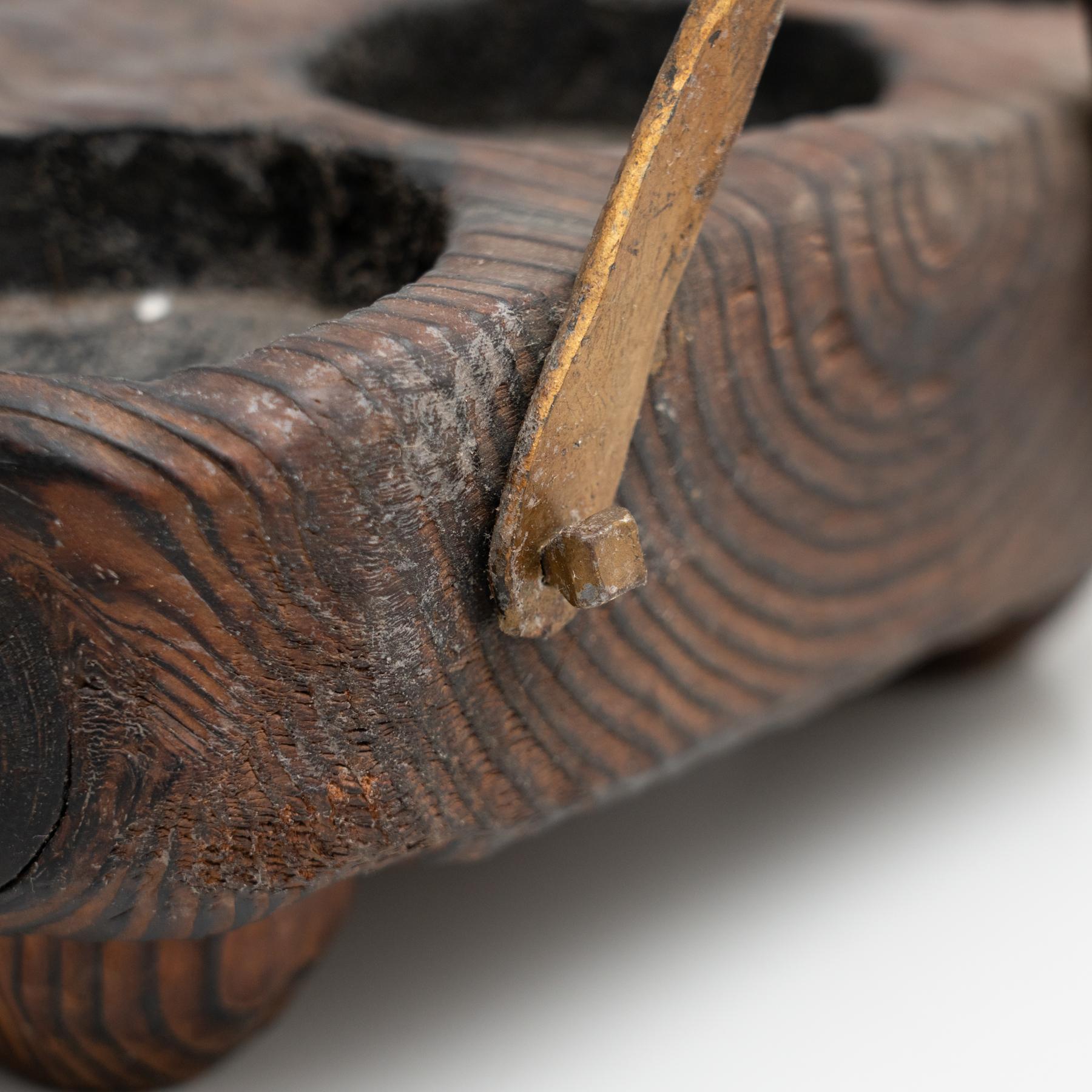 Antique Rustic Guited Iron and Wooden Tray, circa 1950 5