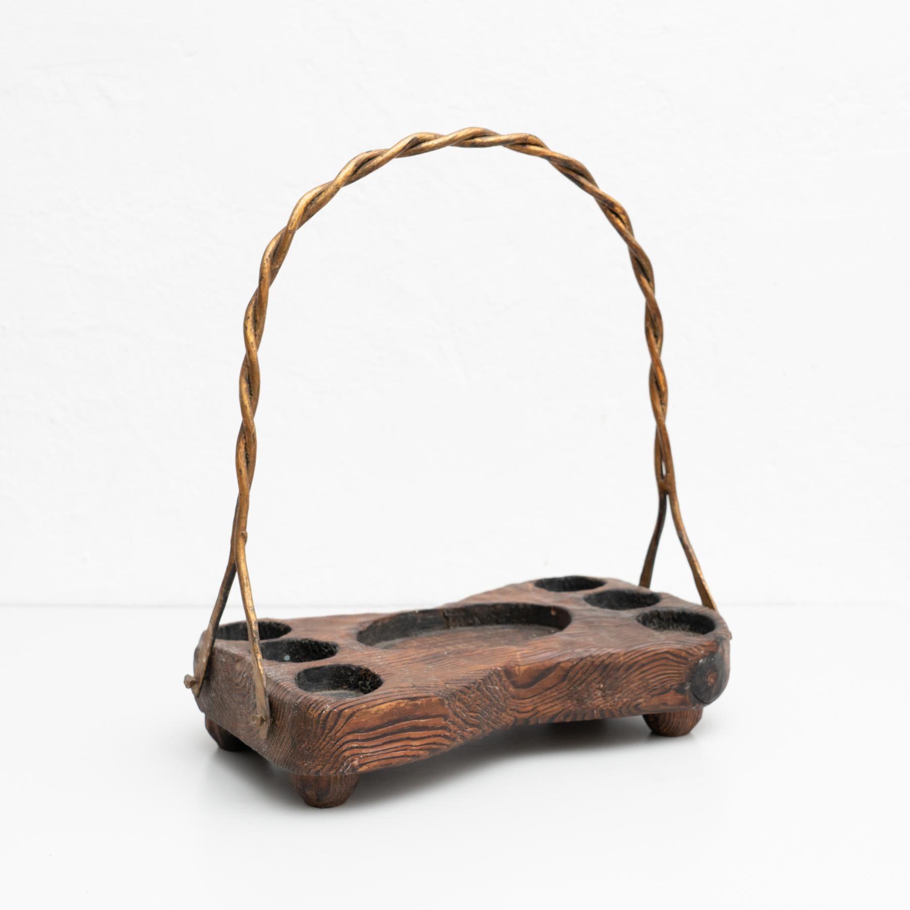 Spanish Antique Rustic Guited Iron and Wooden Tray, circa 1950 For Sale