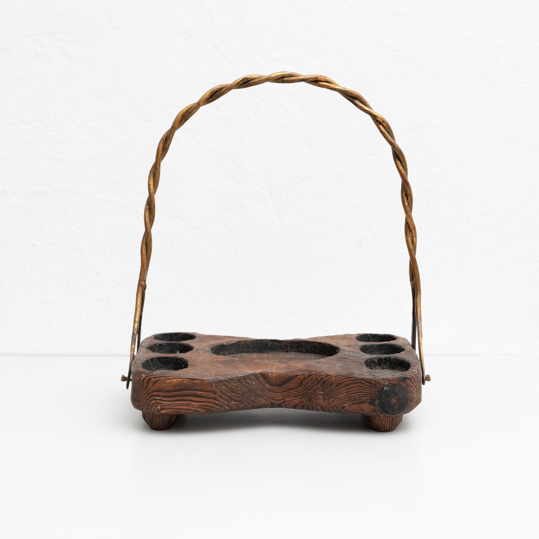 Antique Rustic Guited Iron and Wooden Tray, circa 1950 1