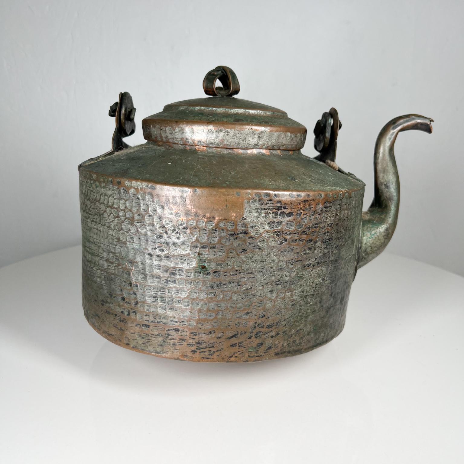 Antique Rustic Hammered Copper Tea Kettle with Flair For Sale at 1stDibs