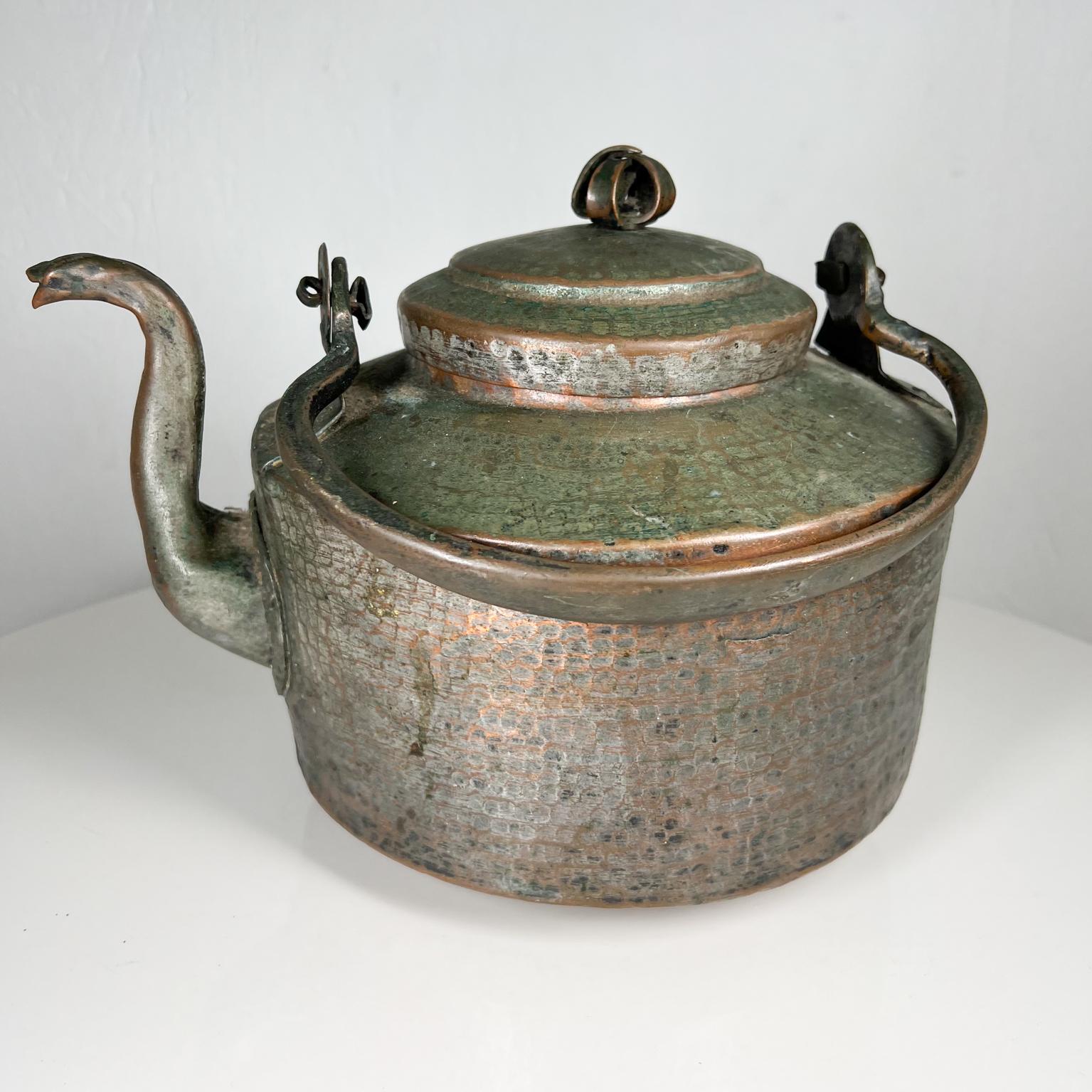 20th Century Antique Rustic Hammered Copper Tea Kettle with Flair For Sale