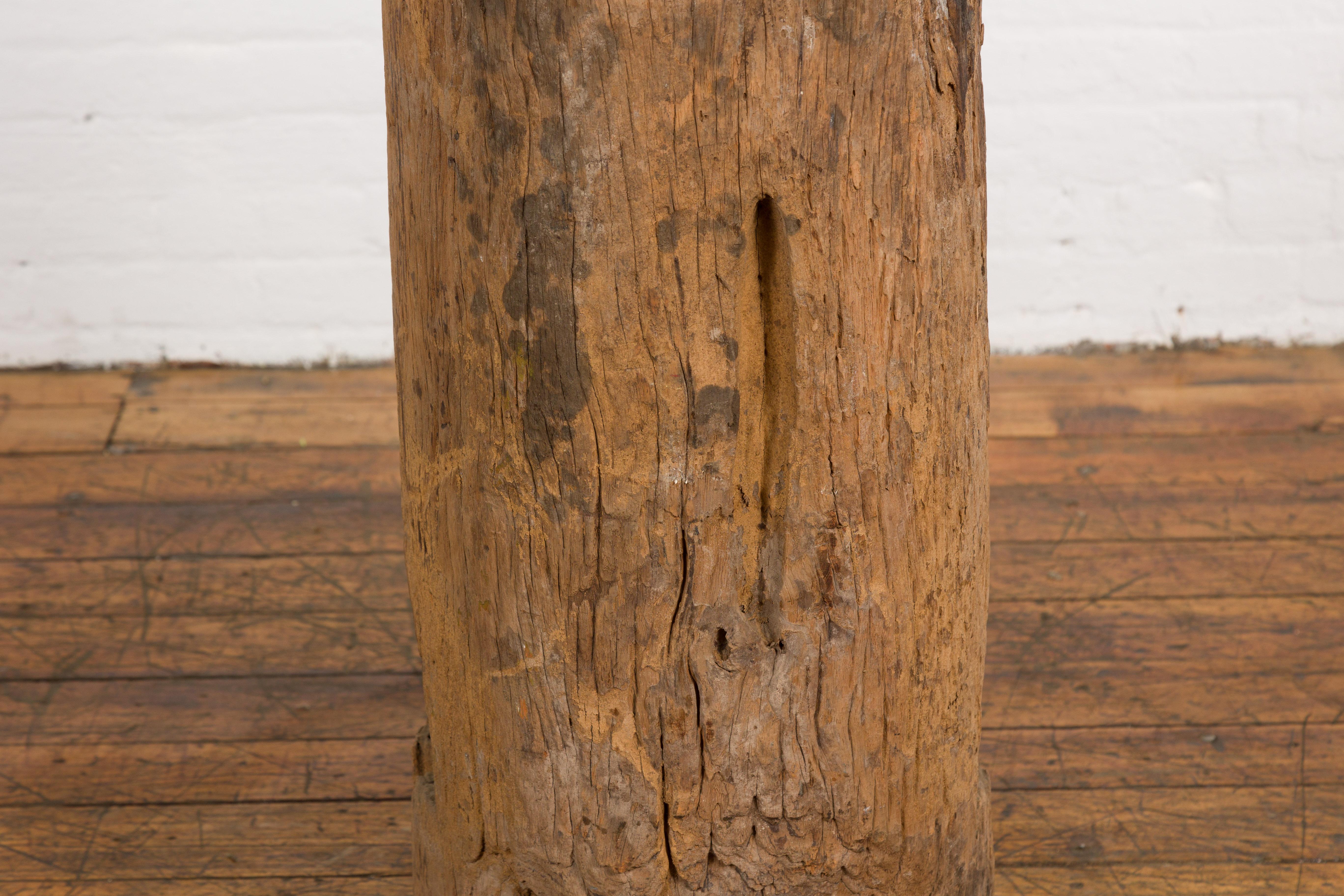 Antique Rustic Hand Carved 19th Century Northern Thai Cylindrical Pole Sculpture For Sale 2