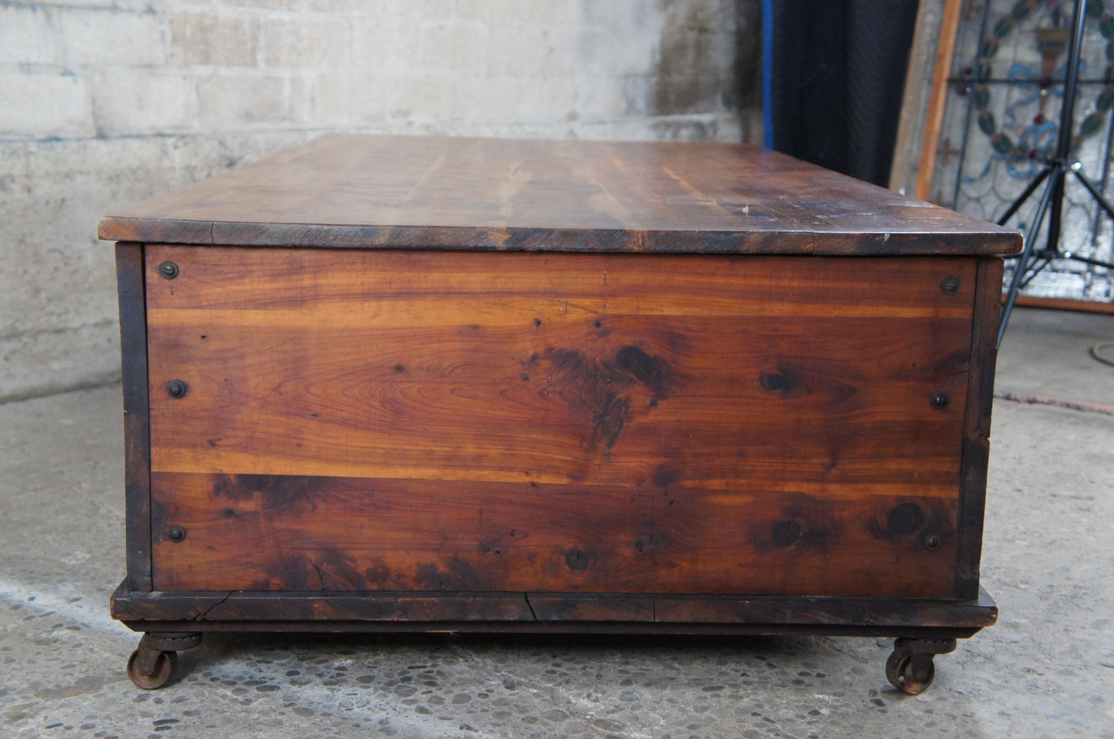 Mid-20th Century Antique Rustic Industrial Cedar Coffee Cocktail Table Trunk Blanket Chest Coffer