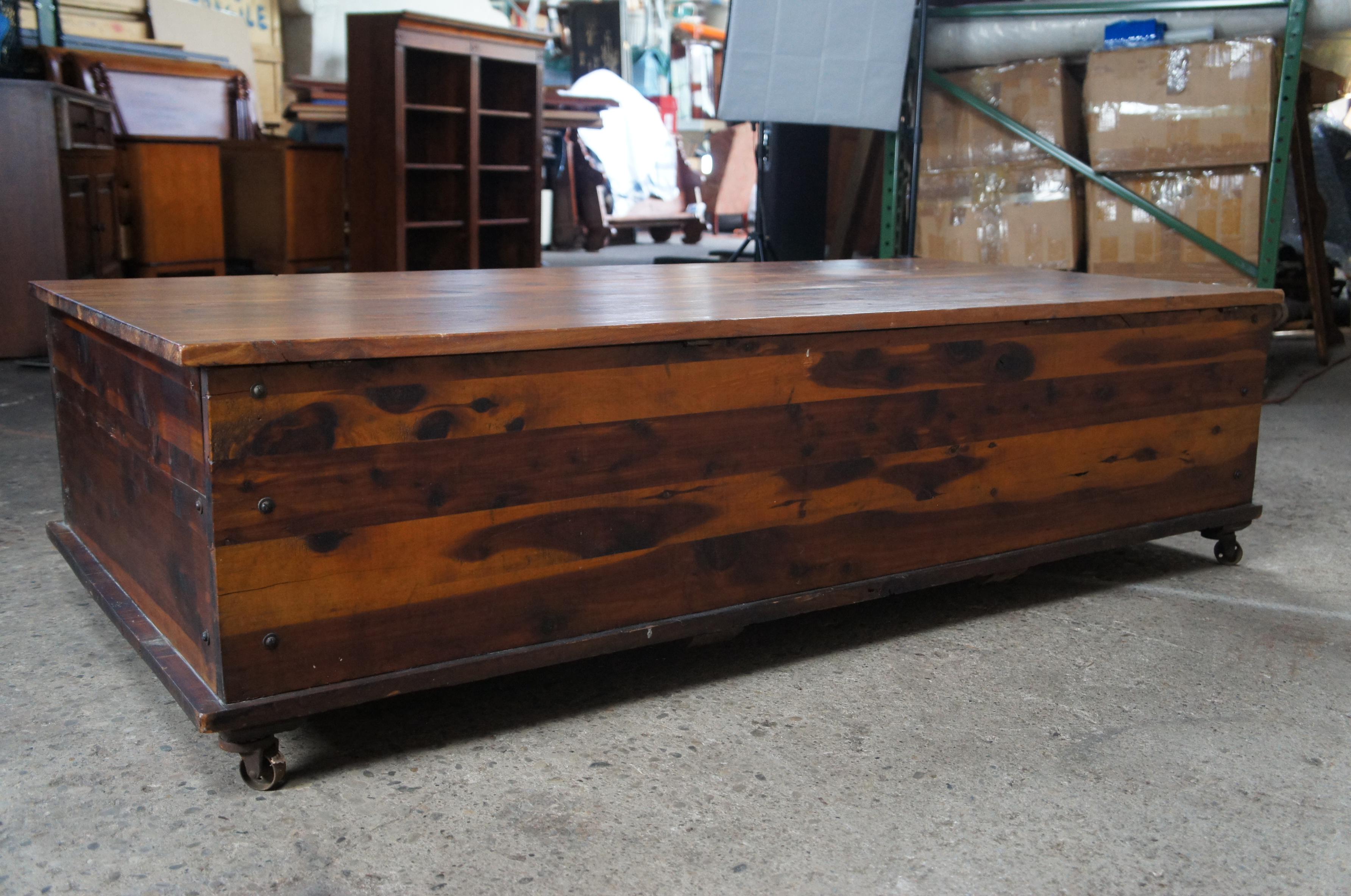 Antique Rustic Industrial Cedar Coffee Cocktail Table Trunk Blanket Chest Coffer 1