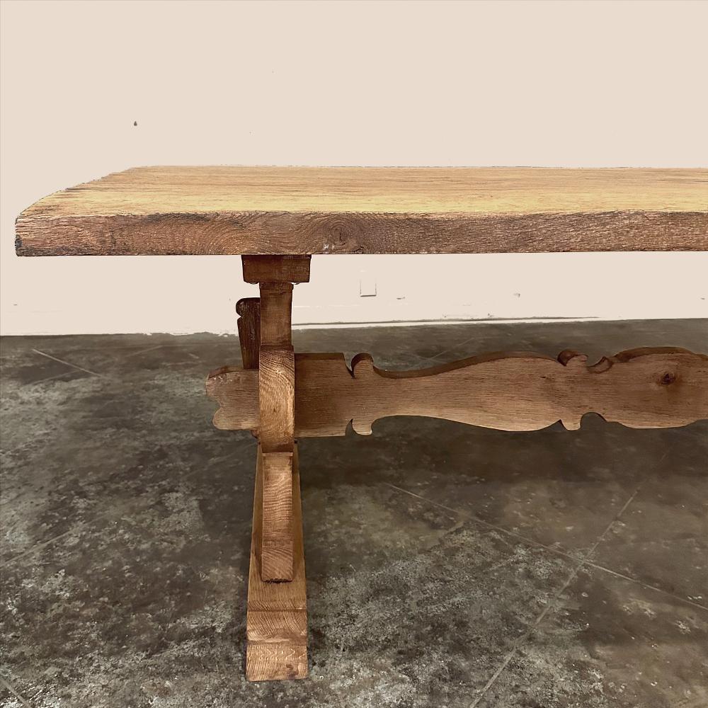 Antique Rustic Italian Stripped Oak Trestle Dining Table For Sale 5