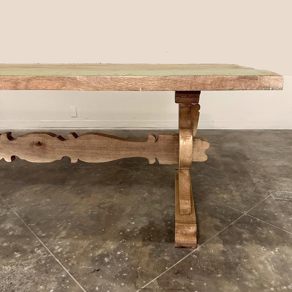 Antique Rustic Italian Stripped Oak Trestle Dining Table For Sale 6