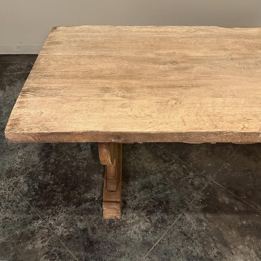 Antique Rustic Italian Stripped Oak Trestle Dining Table For Sale 8