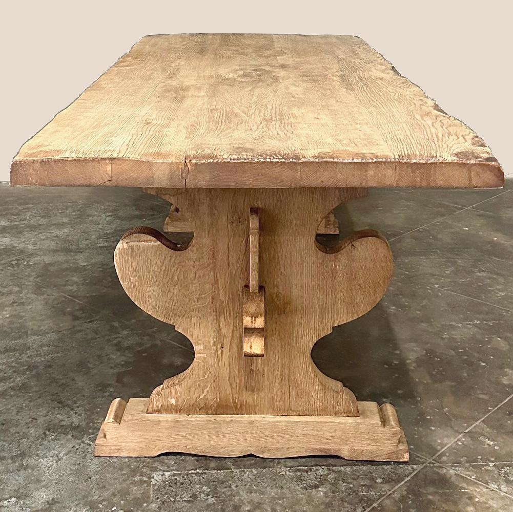 Antique Rustic Italian Stripped Oak Trestle Dining Table For Sale 4