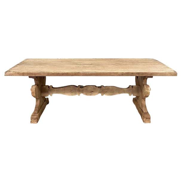 Antique Rustic Italian Stripped Oak Trestle Dining Table For Sale at ...