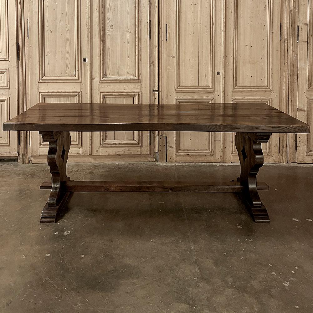 Antique Rustic Italian Style Trestle Farm Table In Good Condition For Sale In Dallas, TX