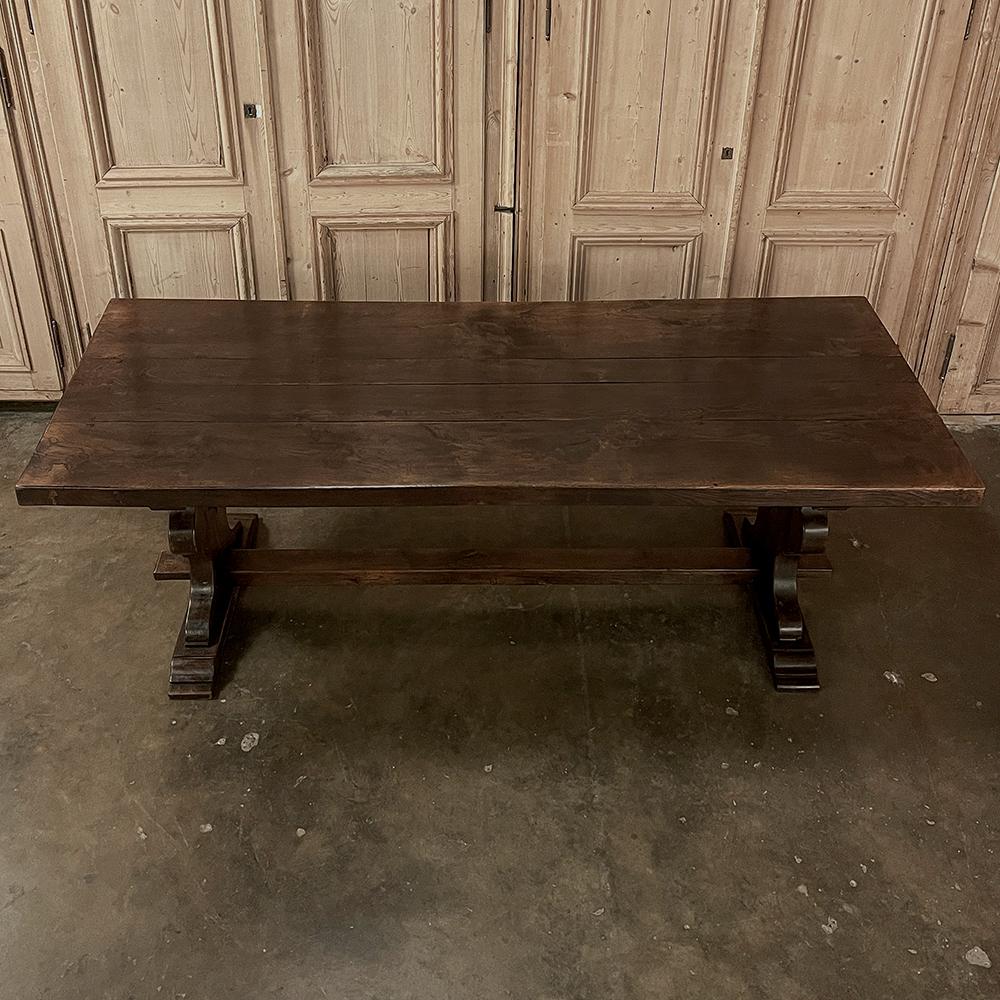 20th Century Antique Rustic Italian Style Trestle Farm Table For Sale